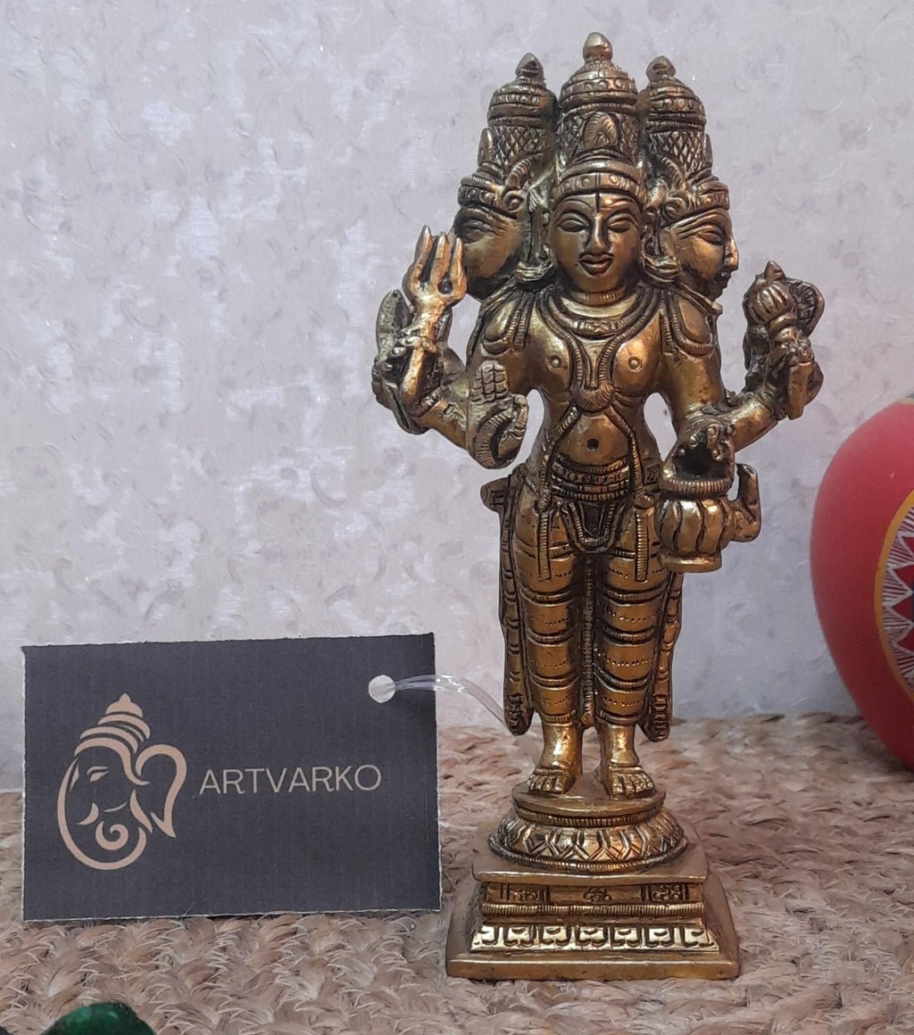 ARTVARKO Brass Brahma Vishnu Shiva Mahesh Trimurti Figurine Trinity Idol Dattatreya Tridev for Home Office Temple Decor Gift 6 Inch