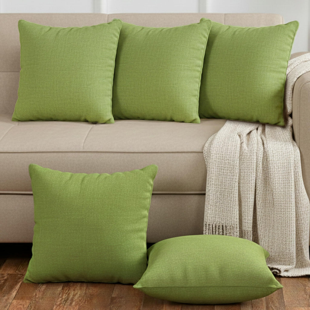 Yellow Weaves Cotton Canvas Decorative Cushion Covers, (24 X 24 Inches), Set of 5, Olive Green