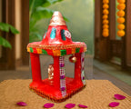 Cyan Collection Terracotta Clay Mitti Decorative Hatri Lakshmi Ganesh Square Shape Diwali Temple Mandir for Diwali Puja/Pooja, Home Decoration - Size H18 CM x W9 CM x L9 CM (Pack of 1) (18 CM)