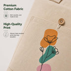 Threads by Krish Bloom Cotton Canvas Tote Bag for Women | 300 GSM Premium Fabric with Hidden Zipper, Inner Zipper & Front Button Pocket | Large Capacity | 15 x 14.5 x 3 In