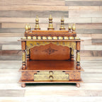 Vipron Wood Pooja Mandir Temple for Home Handicraft Hindu Pooja Ghar Mandap for Worship Copper Gold Painted Home Wall Decor Shrine