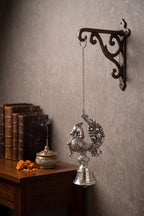 KridayKraft Ornate Peacock Hanging Bell – Antique Silver Finish Decorative Showpiece for Living Room, Entrance & Spiritual Decor