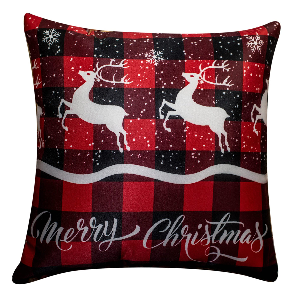Vendola Decorative Merry Christmas Satin Cushion Cover 24 Inch x 24 Inch 5 Piece, Cusion Cover for Sofa 24 24 Set of 5, White and Red Colour, Reindeer, Deer Print (24X24 Inches)