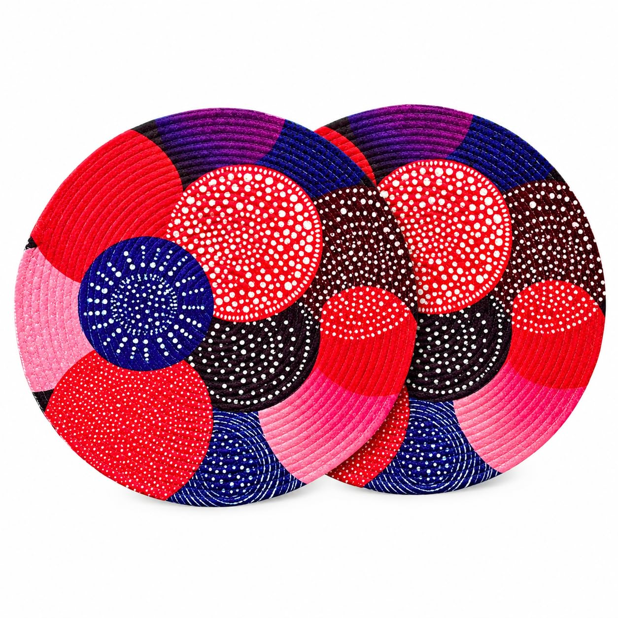 Zimittory Round Cotton Dining Table Mats Set of 2, 14-inch, Berry Burst Kafalo