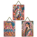 Artvibes Beautiful Women Sacred Cow & Floral Birds Wooden Art Decoration Item for Home | Garden Balcony| Stylish Modern Decor | Wall Illustrations | Trendy Decor | Unique Gift (WH_9694N), Set of 3