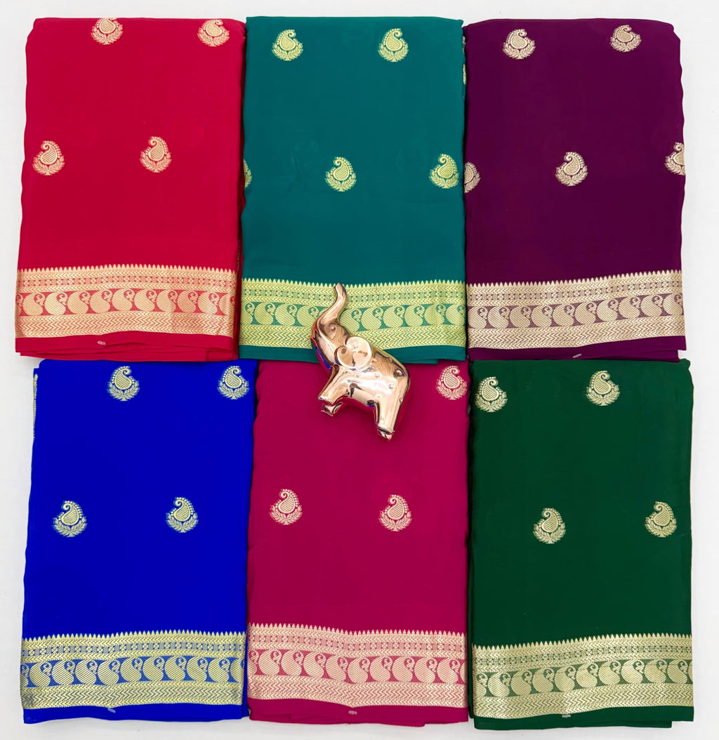 SATIKA VASTRAM Women's Crepe Viscose Mysore Silk Saree Mango Buttie And Zari Weaving Border With Blouse Piece (RoyalBlue)
