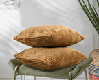 RD TREND® Cushion Cover Set of 2, Decorative Sofa Living Room Home Square Cushion Covers 18 Inch x 18 Inch, Aesthetic Corduroy Striped Double Sided (Mustard)