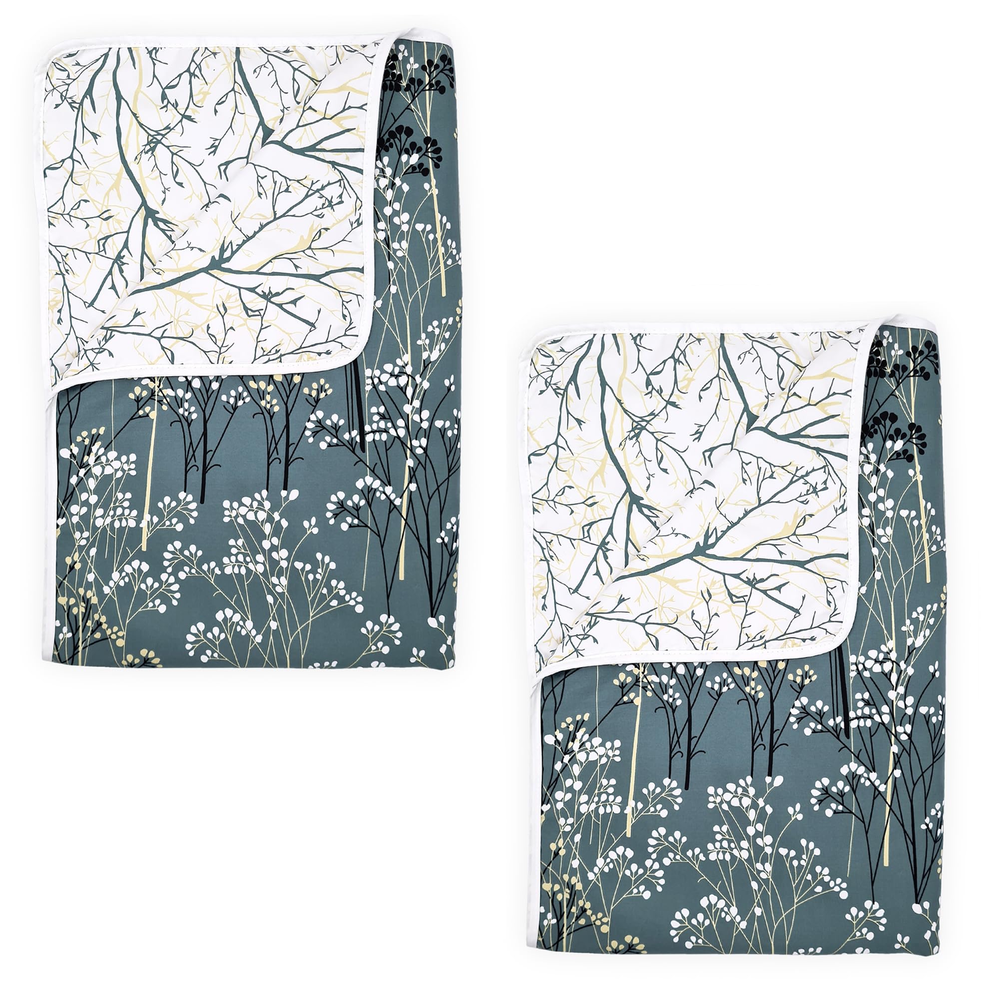 Divine Casa Microfiber All-Weather 120 GSM Printed Lightweight Reversible Single Bed AC Dohar Blanket Set of 2 - Green and White Kafalo