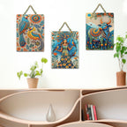 Artvibes Sacred Nature & Divine Girl With Birds & Cow Decorative Wall Art MDF Wooden Wall Hanger for Living Room | Home Decor | Wall Accent | Wall Illustration | Unique Gift Items (WH_9685N), Set of 3