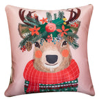 Vendola Decorative Merry Christmas Satin Cushion Cover 20 Inch x 20 Inch Set of 5, 20X20 Cushion Cover, Cute Festive Animal, Red & Green Colour, Throw Pillow Covers for Home Décor (20X20 Inches)