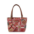 Storite Women’s Ethnic Patchwork Tote Bag with Leather Handles | Handmade Boho Shoulder Bag with Detachable Pouch Designer Bag for Women | Stylish Boho Tote with Leather Finish