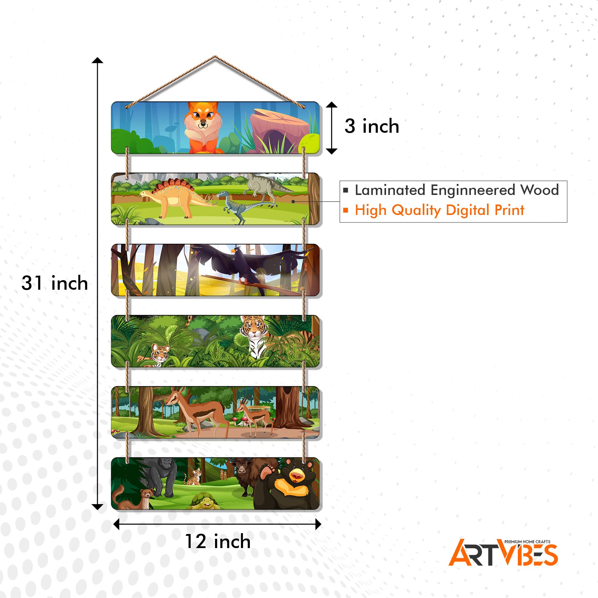 Artvibes Decorative Wall Hanging Wooden Art Decoration item for Living Room | Bedroom | Home Decor | Gifts | Quotes Decor Item | Wall Art For Hall | Mdf Wall Decoration, Set of 6 (WH_32103NR)