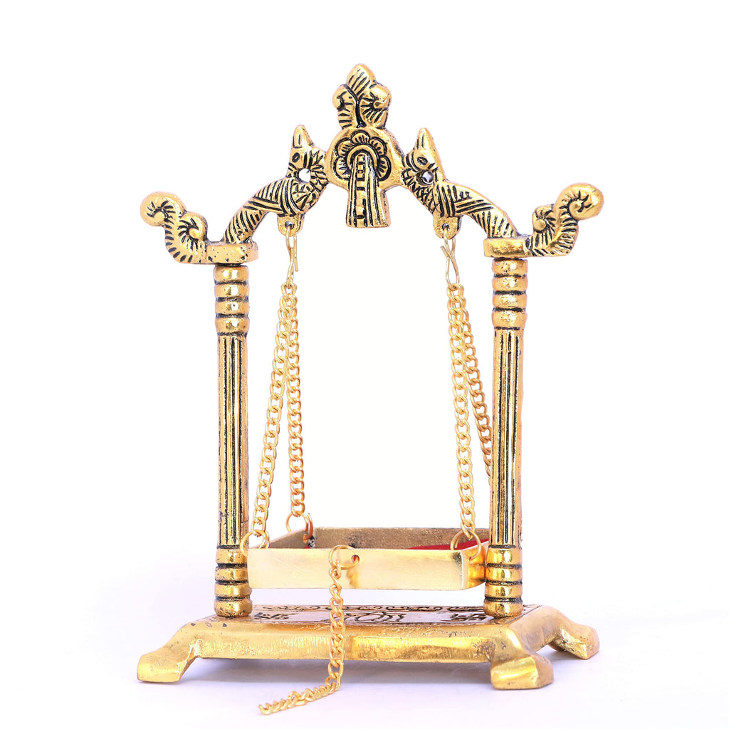 KridayKraft Laddu Gopal Jhulla Palana Metal Gold Plated for Your kanha Metal Krishna jhulla palna Religious Gift Article.