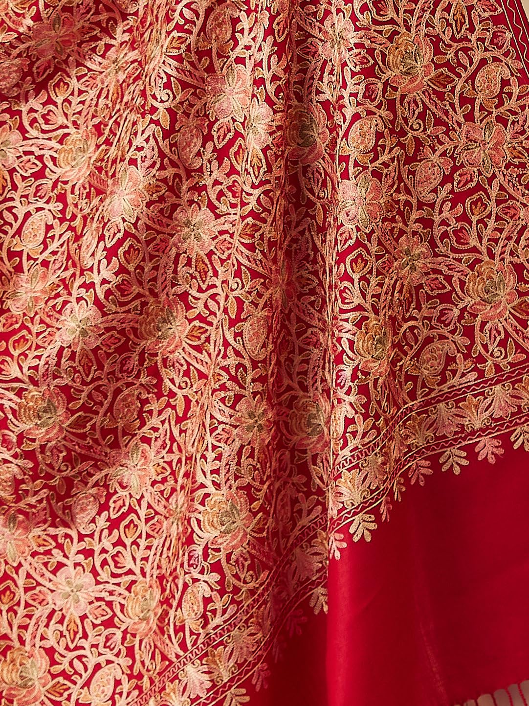 Pashmoda Women Shaguft Wool Blend Nalki Embroidered Stole, Shawl and Wrap, Luxury Pashmina Evening Wrap (Size: 71X203 CM)
