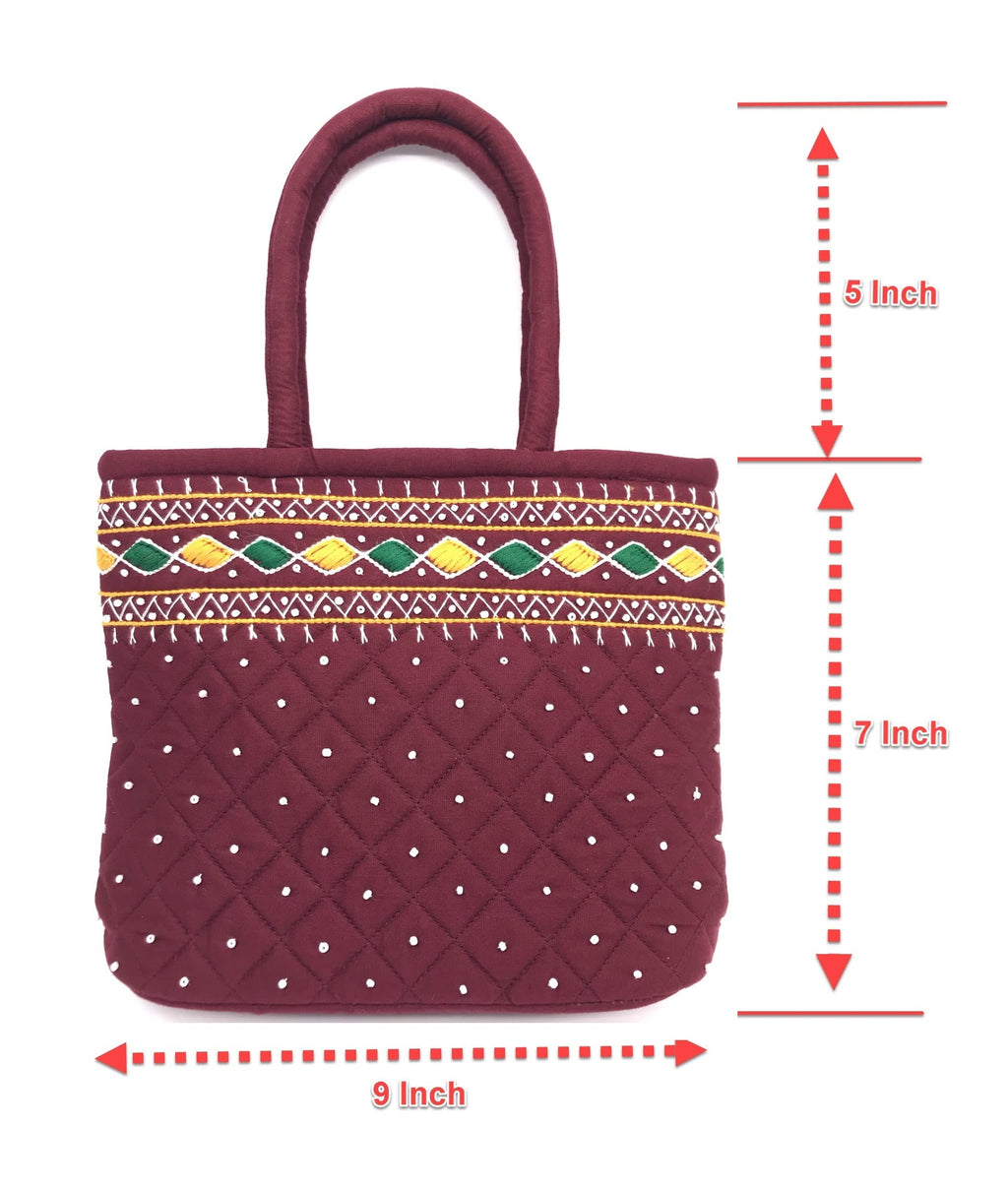 srishopify handicrafts SIZE MINI traditional hand bag for women stylish Design Small Handle Bags Cotton handmade 9x7x3 Inch(original Beads and Thread Work)