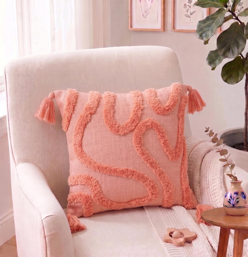 Furnistitchs Premium Decorative Throw Cushion Pillow Cover Boho Home Decor - Living Room Bedroom Couch Sofa Cushion Covers 16 inch x 16 inch (1, Peach Zigzag)
