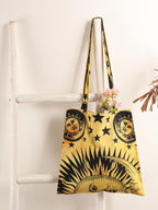 Ravaiyaa - Attitude is everything Cotton Shoulder Bag/Tote Bag For Women| Printed Multipurpose Handbag With Top Zip | Best For Shopping, Travel, Work, Beach, Office, College (Yellow Sun & Moon)
