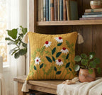 Furnistitchs Handmade Tufted Boho Cushion Covers 12x12 Inches | Embroidered Sofa Pillow Cases | Rustic Bohemian Decorative Throw Cushions for Couch Bedroom Living Room (2, Yellow Floral Cuts)
