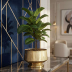 BEHOMA Golden Fluted Pedestal Bowl Planter
