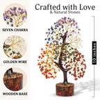 PREK Seven Chakra Crystal Tree Showpiece Good Luck Home Decor Living Room Decoration Items, Wedding Gift for Couples, Feng Shui Bonsai Money Tree of Life for Positive Energy, 11 inch Size, Multicolor