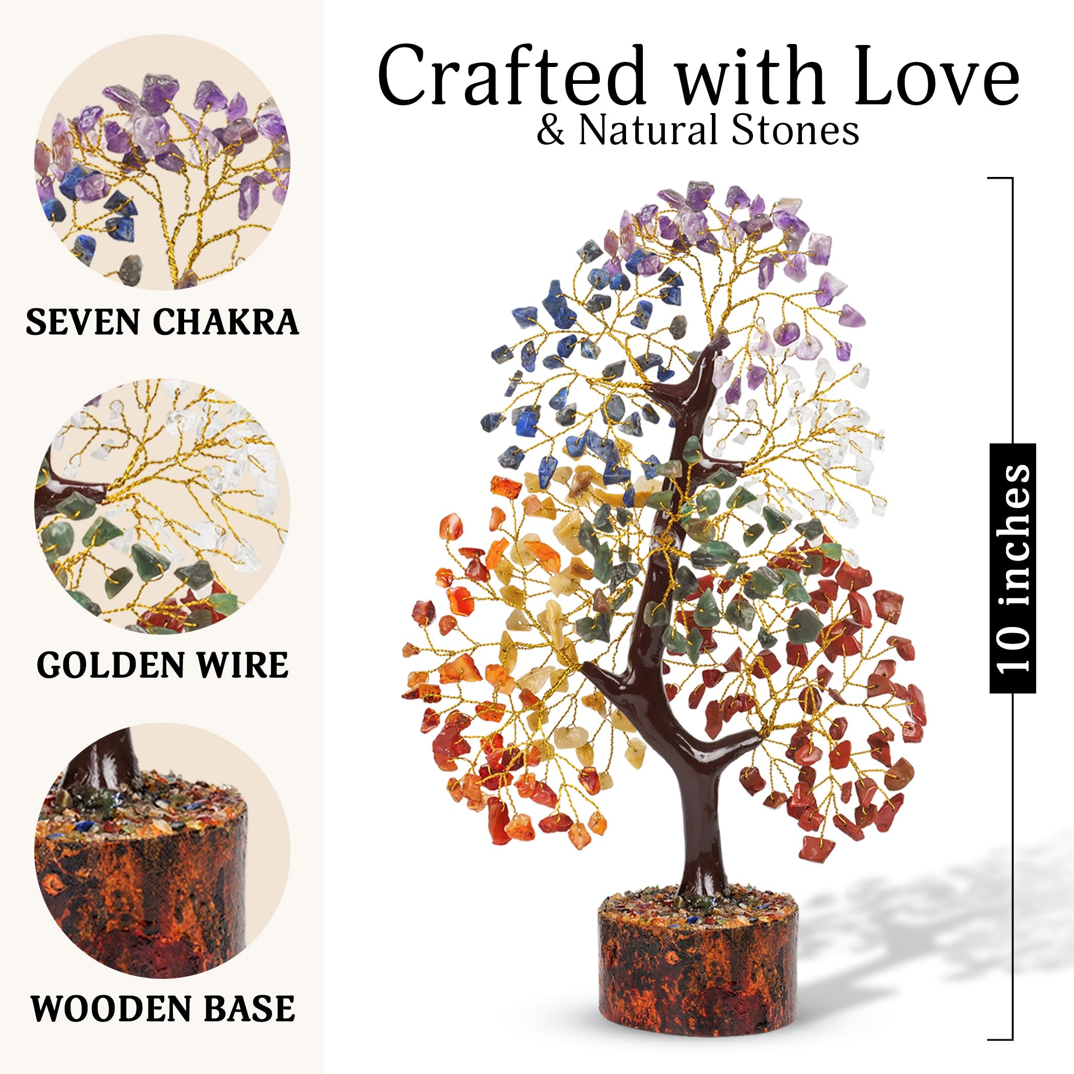 PREK Seven Chakra Crystal Tree Showpiece Good Luck Home Decor Living Room Decoration Items, Wedding Gift for Couples, Feng Shui Bonsai Money Tree of Life for Positive Energy, 11 inch Size, Multicolor