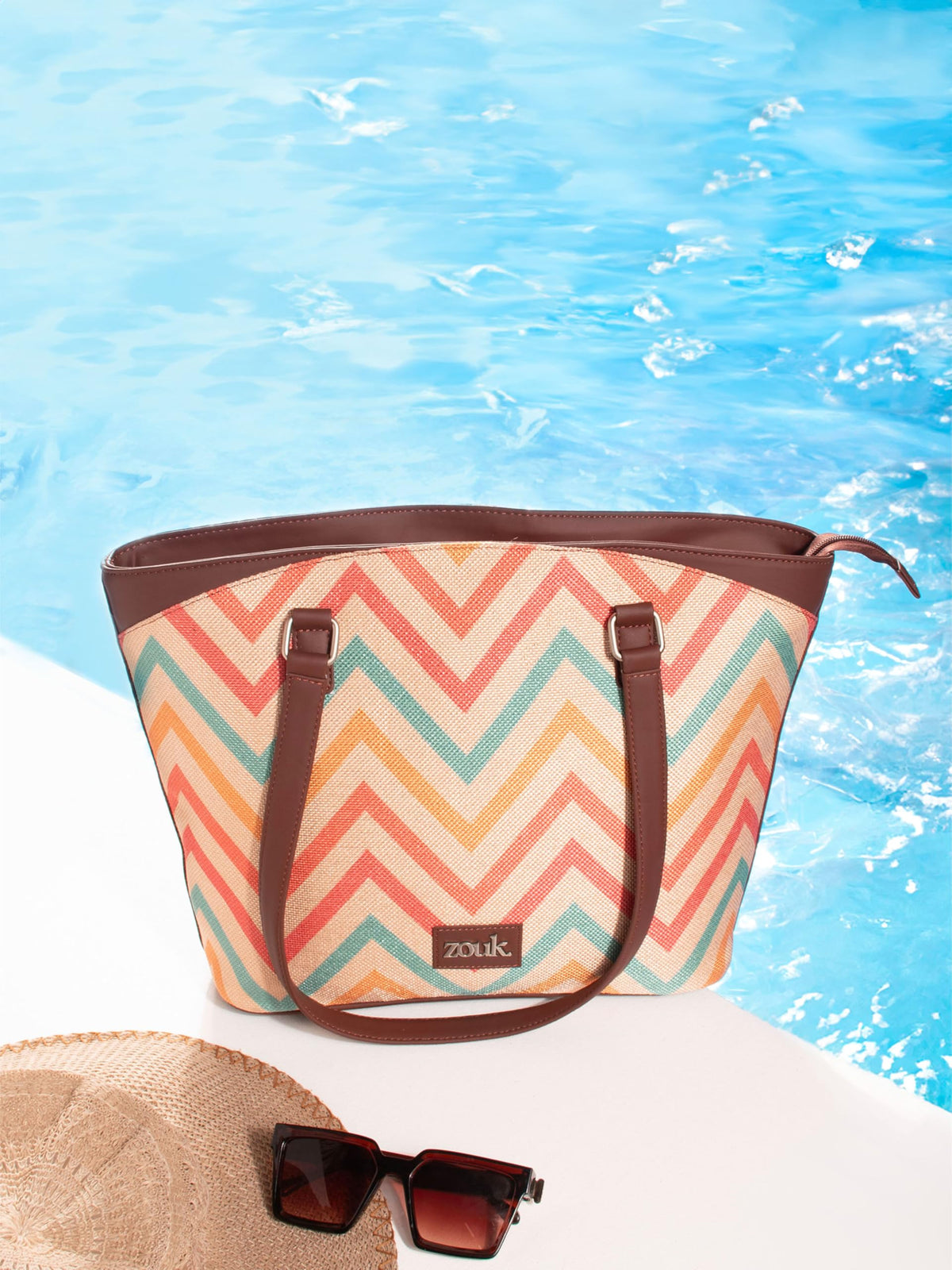 ZOUK WavBeach Printed Vegan Multicolor Classic Travel Tote For Women's Ladies
