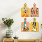 Artvibes Indian Folk Music & Dance Pichwai Art Wooden Art Decoration Item for Living Room | Office | Cafe | Graphic Artwork | Wall Art Print | Sceneries | Unique Gift Items (WH_5622N), Set of 4