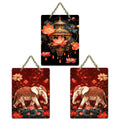 Artvibes Royal Elephants Madhubani Art Home Decorative Wall Art MDF Wooden Wall Hanger for Home | Printed Wall Decoration | Graphic Artwork | Wall Poster | Sceneries | Gifts (WH_96144N), Set of 3