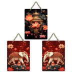 Artvibes Royal Elephants Madhubani Art Home Decorative Wall Art MDF Wooden Wall Hanger for Home | Printed Wall Decoration | Graphic Artwork | Wall Poster | Sceneries | Gifts (WH_96144N), Set of 3