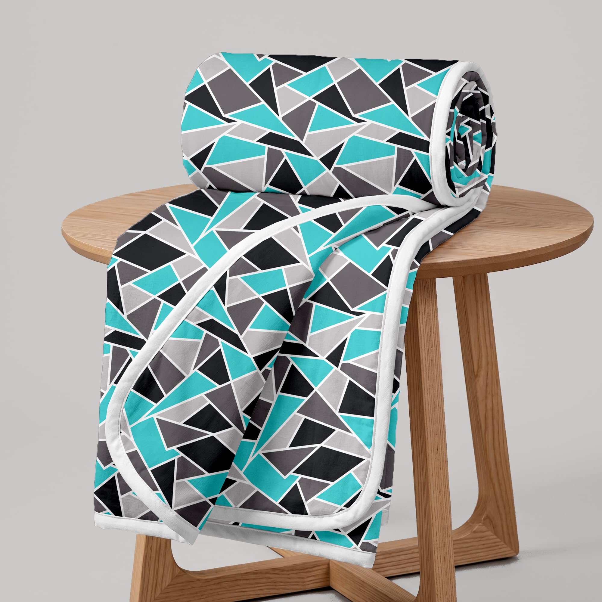 Divine Casa 100% Cotton 144 TC Reversible Geometric Printed Double Bed AC Dohar Blanket for Mild Winter (Crystal Teal, 220 cm x 205 cm)| TC - 144 Kafalo