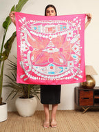 Ravaiyaa - Attitude is everything Women's Crepe Silk Digital Print Large Square Scarf Breathable Lightweight Neckerchief Printed Headscarf 40 x 40 Inch (Pink Crown)