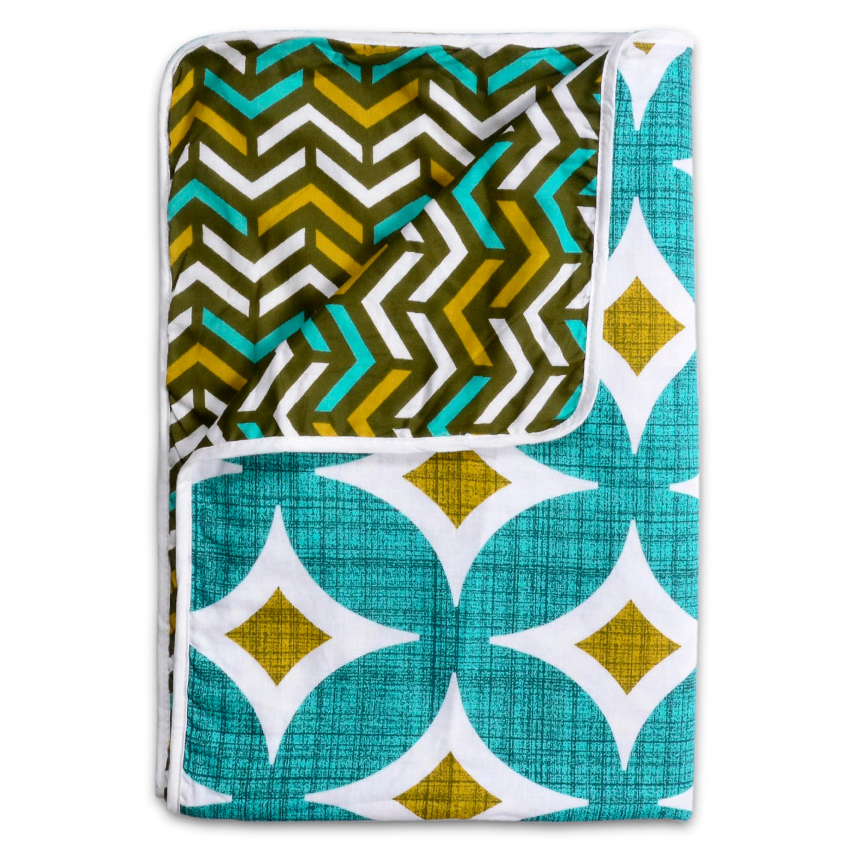 Divine Casa Cambric Cotton Single Bed Dohar 3 Layer dohar with Flannel Inside Reversible Both Sides Usable Blanket (Aqua Green, Angular Shape)| TC - 120 Kafalo