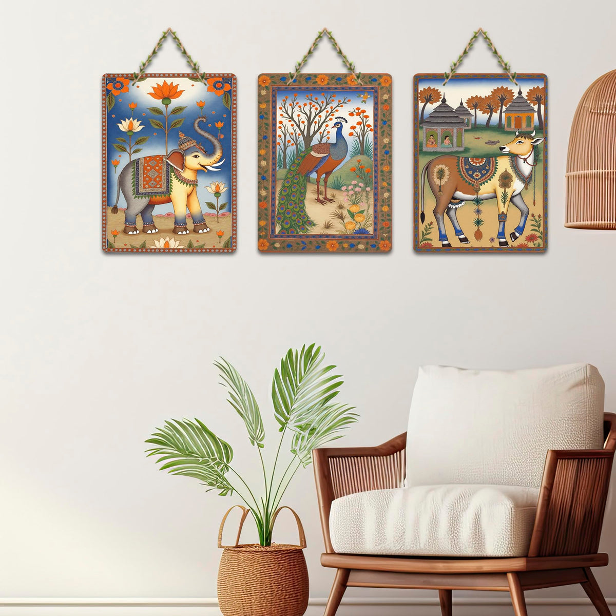 Artvibes Nature Theme Wall Art Decorative Wall Art MDF Wooden Wall Hanger for Living Room | Festive Decor Art | Wall Sculpture | Scenery | Aesthetic Wooden Decor | Ideal Gifts (WH_96132N), Set of 3
