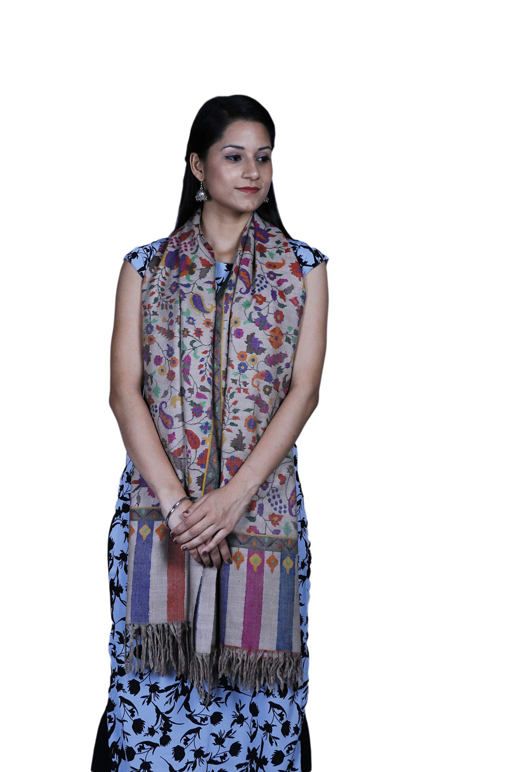 PHAMBB N TUSH KASHMIRI KANI PASHMINA WOMEN SHAWLS (NATURAL)