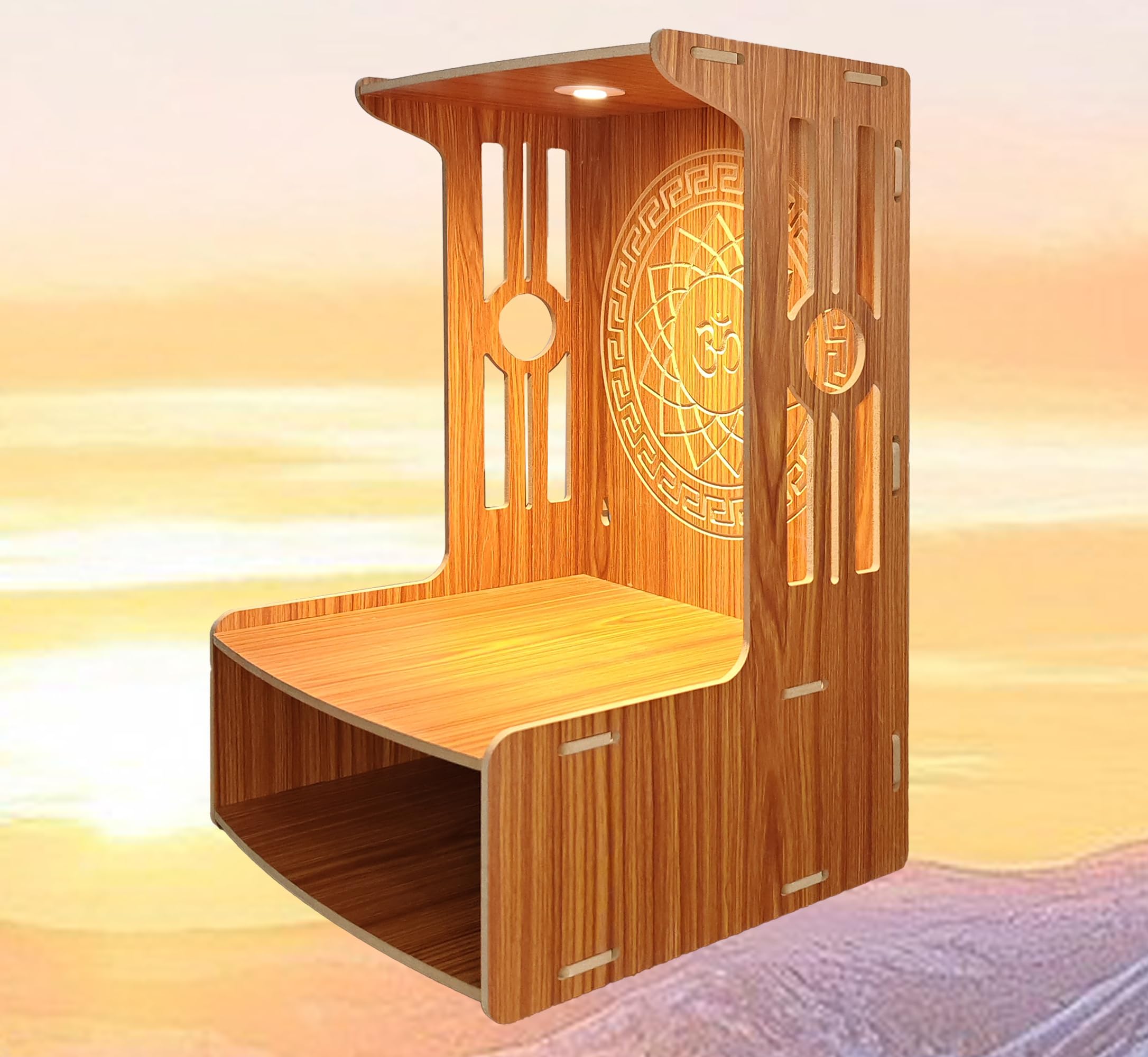 Alpine Willow Temple for Home I Puja Mandir for Home I Pooja mandir with LED Light I Wooden Temple I Laddoo Gopal aalaya I Devghar I Pooja Unit I Pooja ghar (H-18, W-12, D-12 inch) (Walnut)