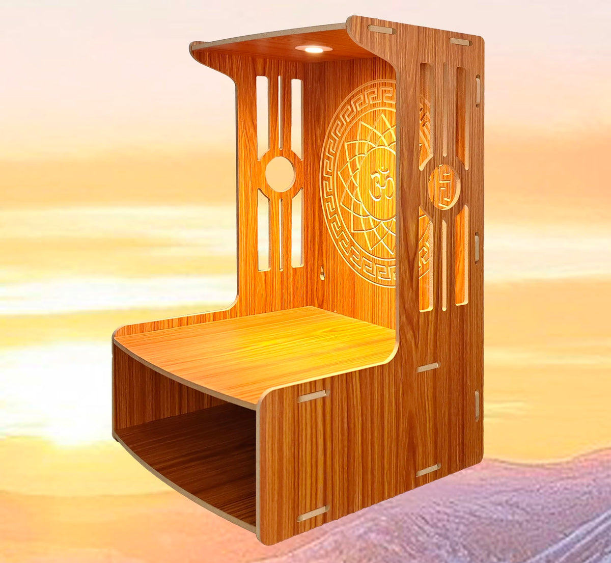 Alpine Willow Temple for Home I Puja Mandir for Home I Pooja mandir with LED Light I Wooden Temple I Laddoo Gopal mandir I Devghar I Pooja Unit I Pooja ghar (H-18, W-12, D-12 inch) (Walnut)