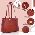 Richsign Leather Accessories Full-Grain Natural Leather Top-Handle Satchel Handbags & Shoulder Tote Bags For Women (Dimension- L-13 X H-10 X W- 5 Inch, Weight- 0.8kg / 800g (Brown)