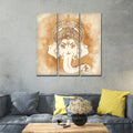 VIBECRAFTS 3 Pieces Beautiful Ganesha Face Canvas Wall Painting Fitted With Wooden Frame For Home | Office | Living Room | Gifts (PTVC3Pcs1_9556)