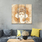 VIBECRAFTS 3 Pieces Beautiful Ganesha Face Canvas Wall Painting Fitted With Wooden Frame For Home | Office | Living Room | Gifts (PTVC3Pcs1_9556)