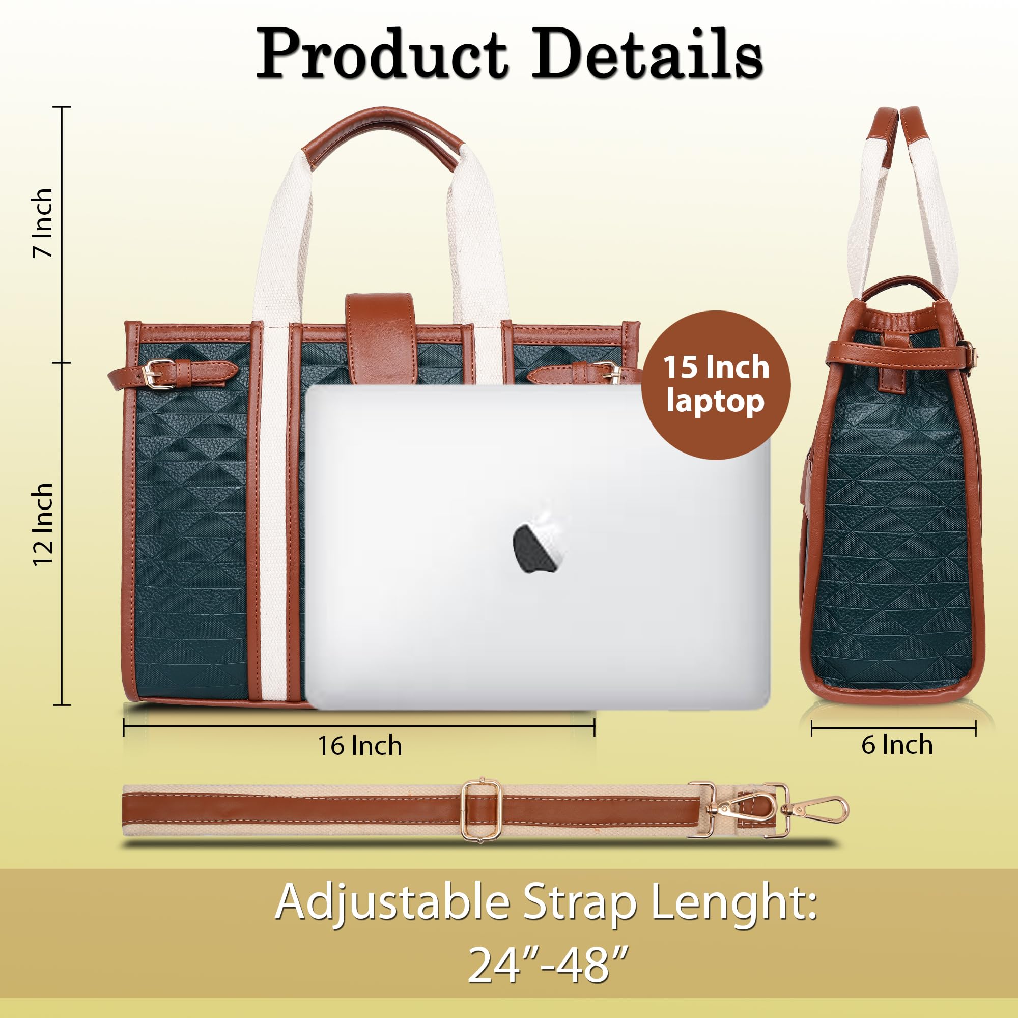 Womanix PU Laptop Tote Bags for Women, Work Bag,15 inch tote for Women, Large Capacity Handbag for Office, School, Travel, Teacher Purse (Blue Tan)