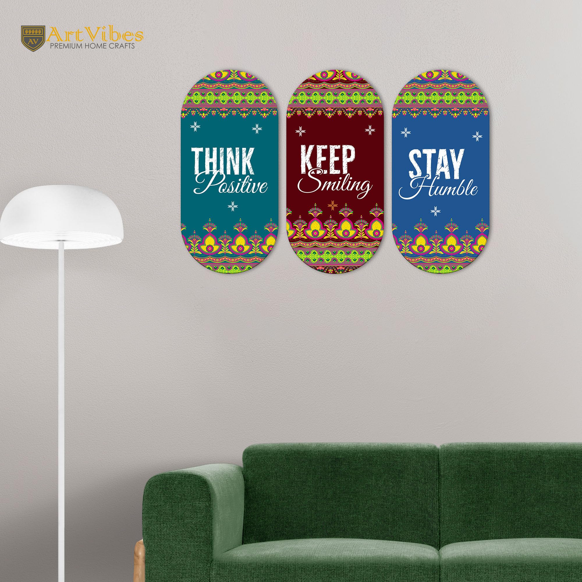 Artvibes Stay Humble Positive Quotes Printed Wooden Wall Hanger for Home | Office | Living Room | Gift | Modern Decoration Items | Kitchen Wall Decor | Artworks (WH_9004N), Set of 3
