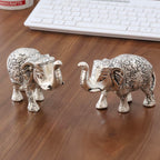 KridayKraft Elephant showpiece Figurine Small Size Statue Silver Polish 2 pcs Set for Enhance Your Home,Office Table Decorative & Gift Article,Animal Showpiece Figurines...