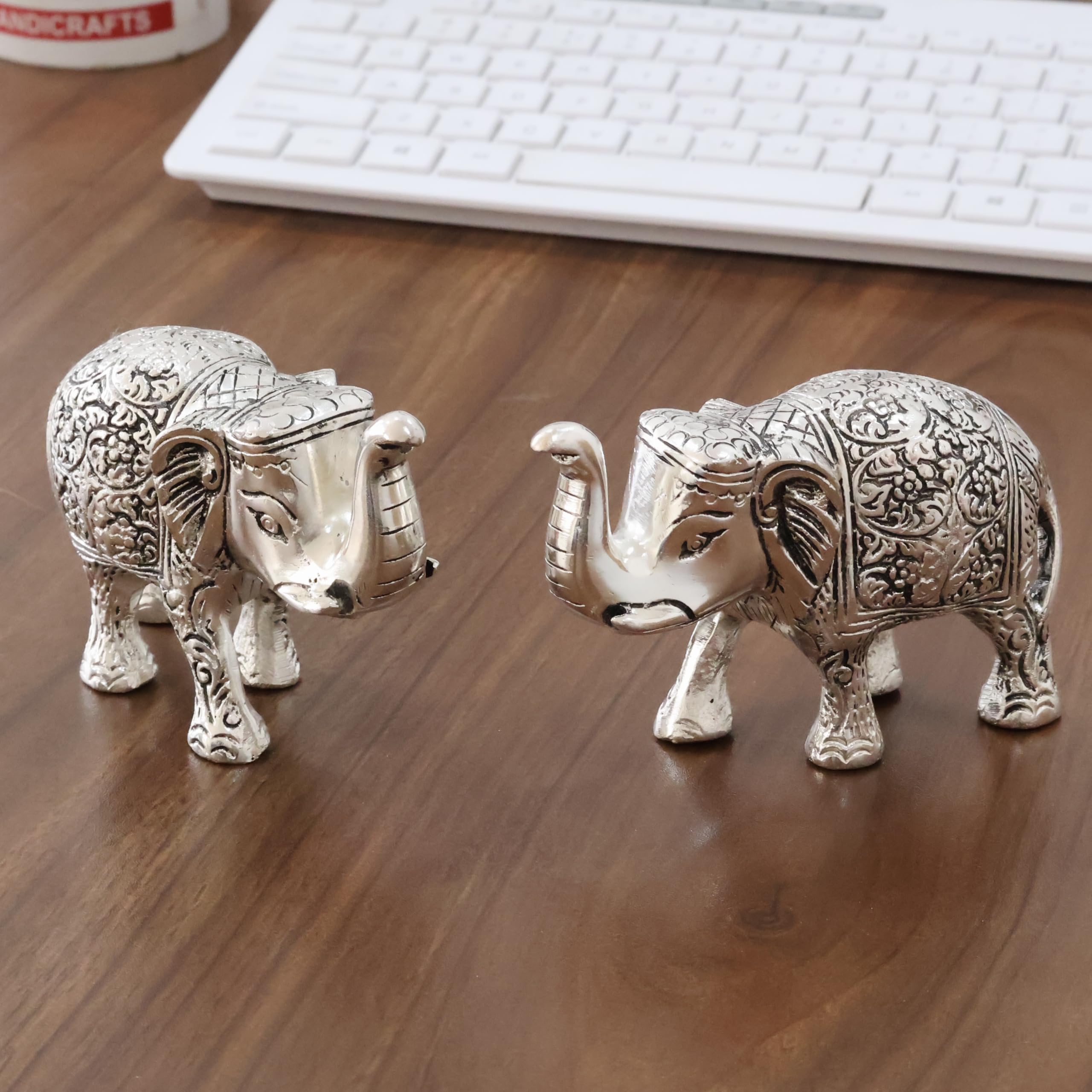 KridayKraft Elephant showpiece Figurine Small Size Statue Silver Polish 2 pcs Set for Enhance Your Home,Office Table Decorative & Gift Article,Animal Showpiece Figurines...