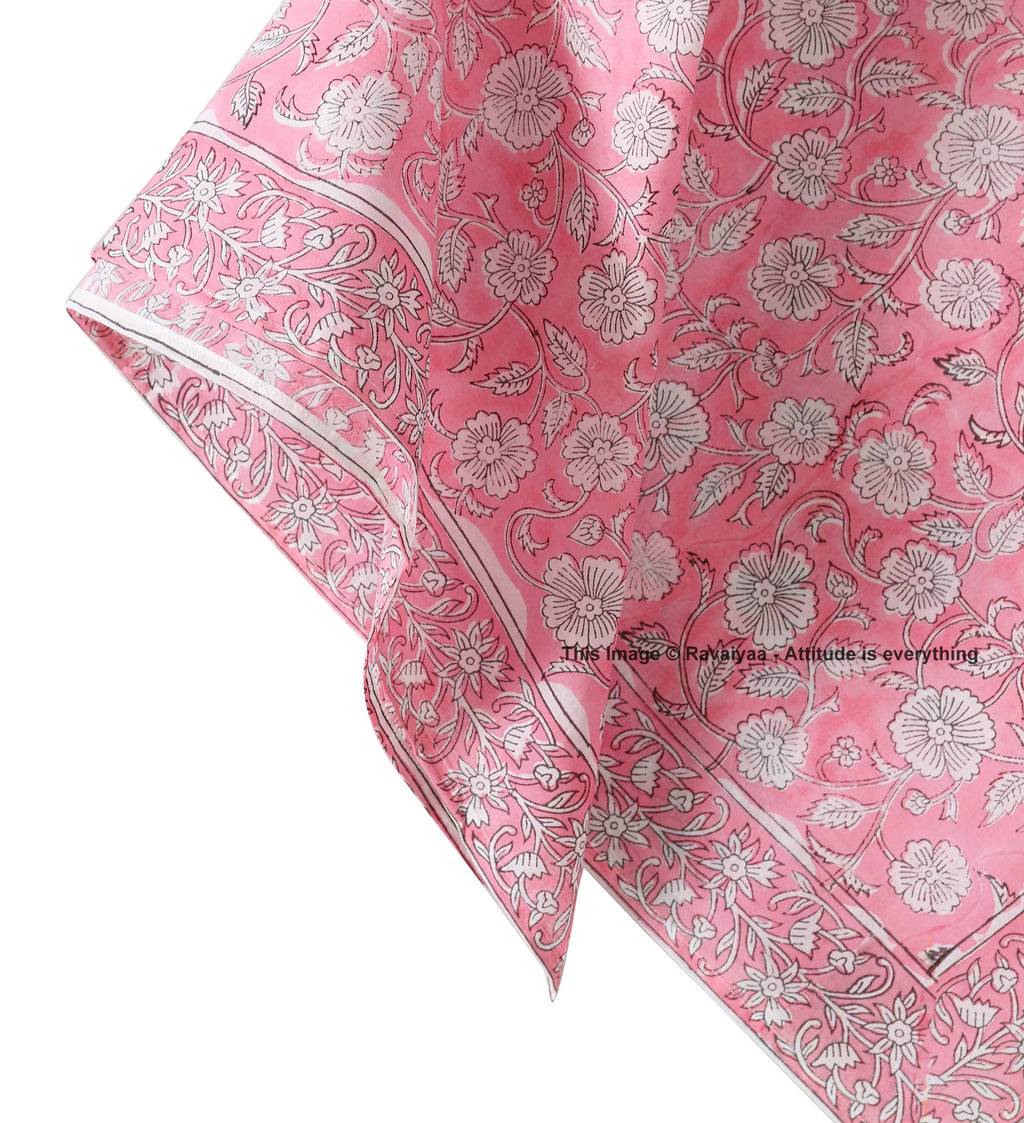 Ravaiyaa - Attitude is everything Sanganer Hand Block Printed Scarves Pure Cotton Scarf Square Hijab Dupatta 40 X 40 Inch (Pink White Floral)