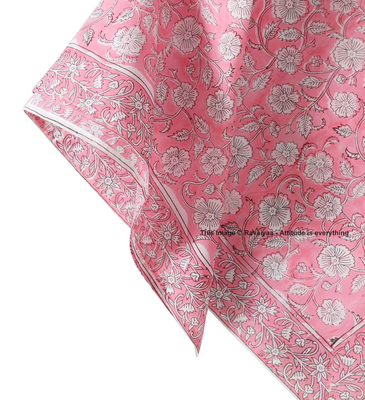 Ravaiyaa - Attitude is everything Sanganer Hand Block Printed Scarves Pure Cotton Scarf Square Hijab Dupatta 40 X 40 Inch (Pink White Floral)
