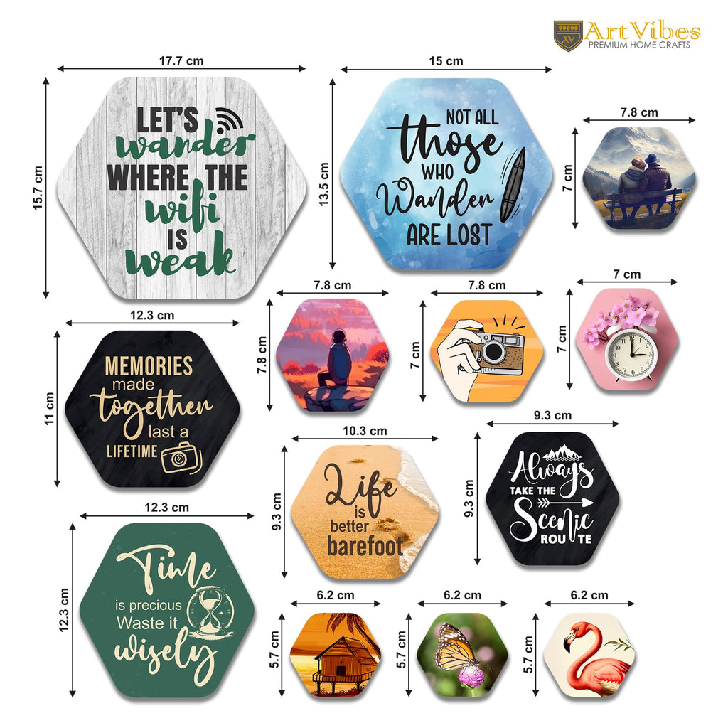 Artvibes Decorative Modern Wooden Wall Hanging Decoration for Home | Office | Living Room | Bedroom | Wall Accents | Stylish MDF Wood Wall Artwork Item | Quotes Decor Item (WPS_225N) Pack of 13 Pieces