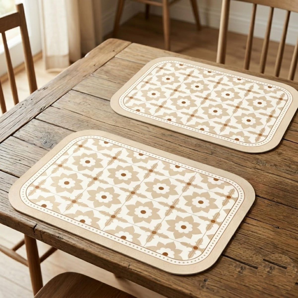 TheTableTales Placemats Pack of 2, Premium Waterproof Heat Resistant Dining Table Mats | Washable PU Leather Mats for Dinner | Non Slip Pad for Home Kitchen Restaurant (45 x 30 cm, Lotus Casa)