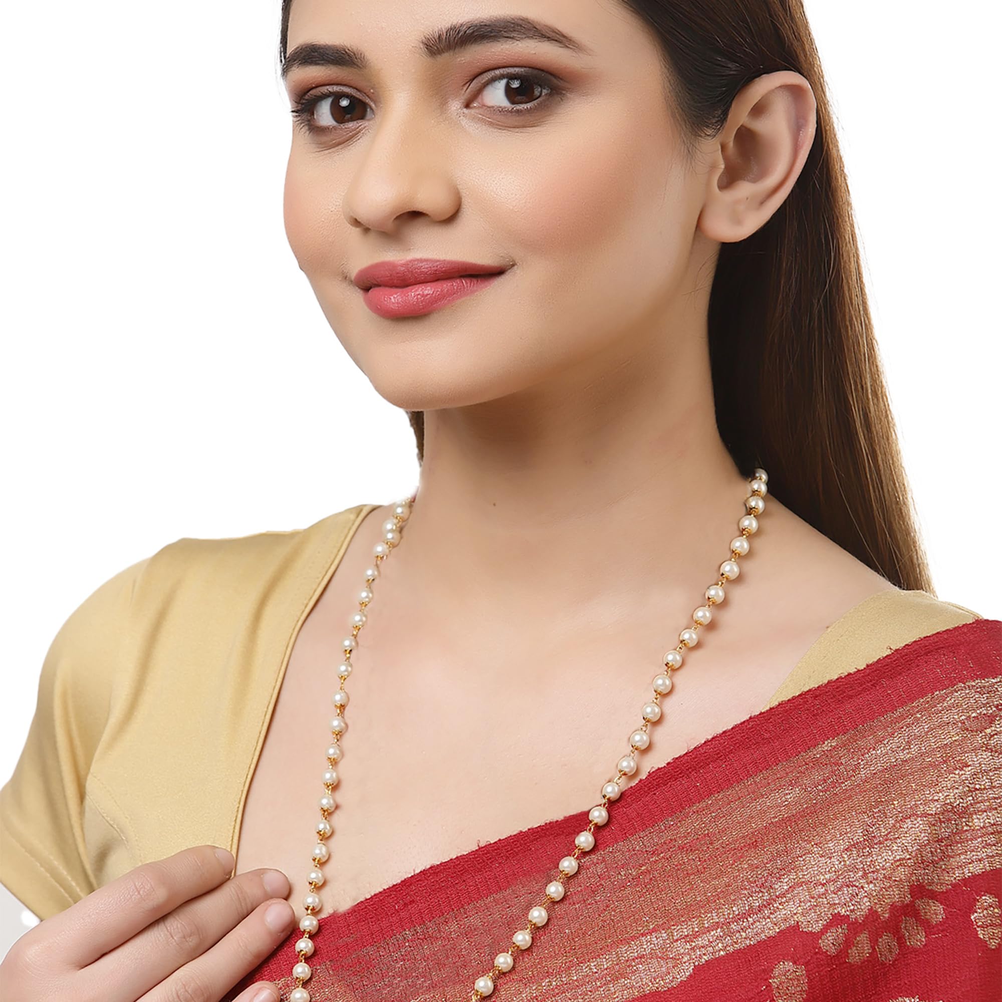 ZENEME Chain 26 Inch Fine Gold Plated Finish Handmade Work Multi-Pearl Jewellery For Women Girls Men (Design-1)