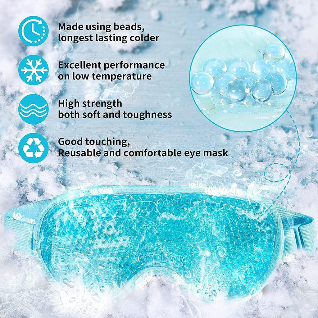 FEXXA Light Blue: Eye Mask Sleeping Reusable Gel Beads Eye Mask For Hot Cold Therapy, Pain Relief Mask And Eye Pillow For Puffy Eyes, Stress Relief, Migraine, Headache And Sinus Pain (Blue)
