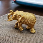 KridayKraft Decorative Golden Elephant Statue Trunk up Metal Figurine, 12 cm x 9.5 cm x 6 cm, 400 gm, Traditional Design